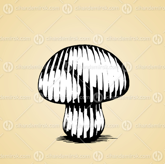 Mushroom, Black and White Scratchboard Engraved Vector