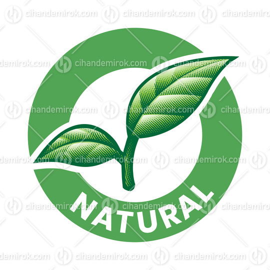Natural Engraved Round Icon with 2 Green Leaves - Icon 4