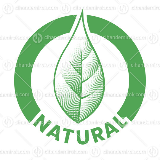 Natural Engraved Round Icon with Green Leaf - Icon 6