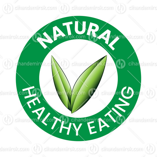 Natural Healthy Eating Round Icon with Shaded Green Leaves