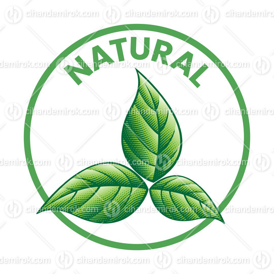 Natural Round Icon with 3 Shaded Engraved Green Leaves - Icon 1
