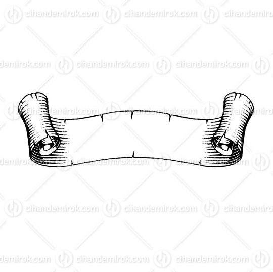 Old Curved Thin Banner, Scratchboard Engraved Vector