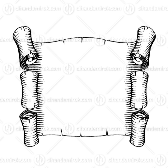 Old Large Ripped Banner, Scratchboard Engraved Vector