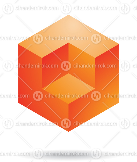 Orange Abstract Cube Logo Icon with a Carved Corner