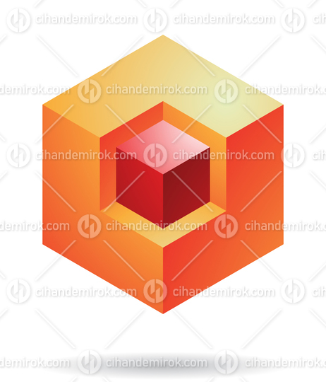 Orange Abstract Cube Logo Icon with a Small Red Cube in the Center