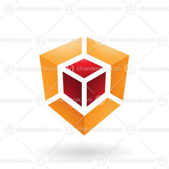 Orange Abstract Cube Shape with a Red Core