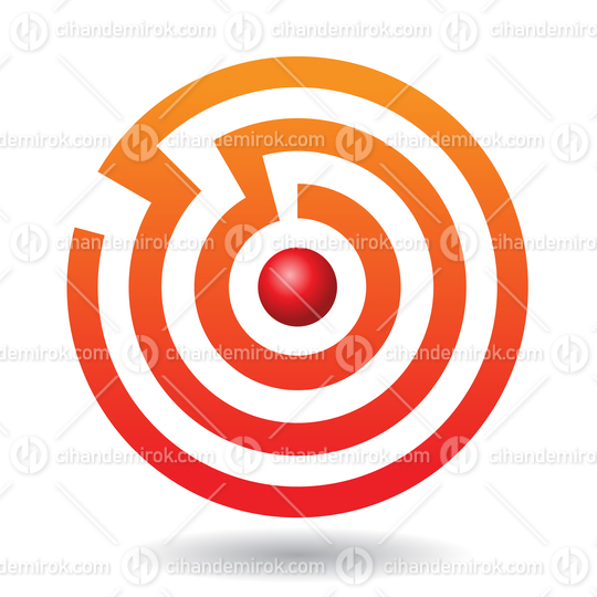 Orange Abstract Maze Logo Icon with a Red Ball in the Center