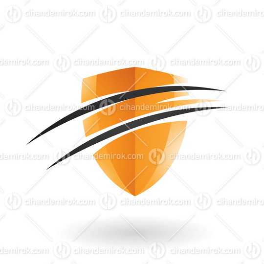 Orange Abstract Shield Split by Two Black Swooshing Lines