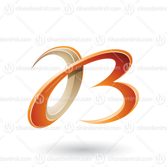 Orange and Beige 3d Curly Letters A and B Vector Illustration
