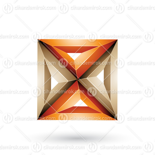 Orange and Beige 3d Geometrical Embossed Square and Triangle X Shape