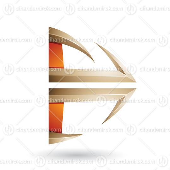Orange and Beige Glossy Embossed Arrow Shape Vector Illustration