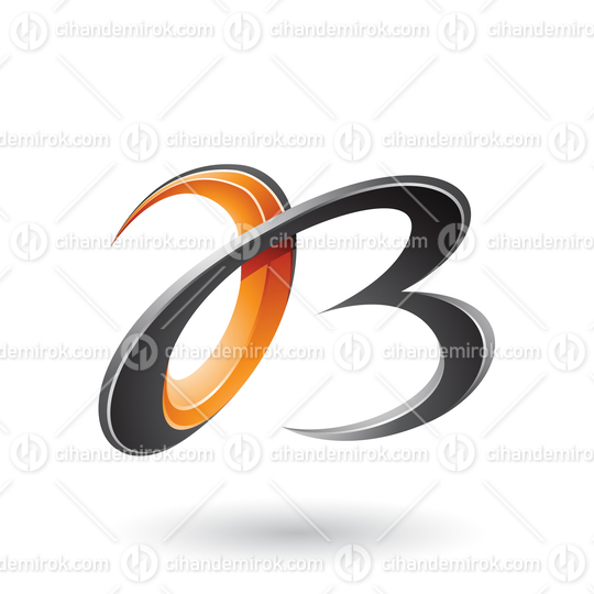 Orange and Black 3d Curly Letters A and B Vector Illustration
