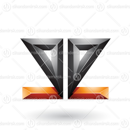 Orange and Black 3d Geometrical Double Sided Embossed Letter E