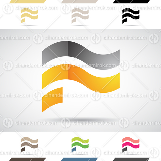 Orange and Black Abstract Glossy Logo Icon of Flag Shaped Letter F