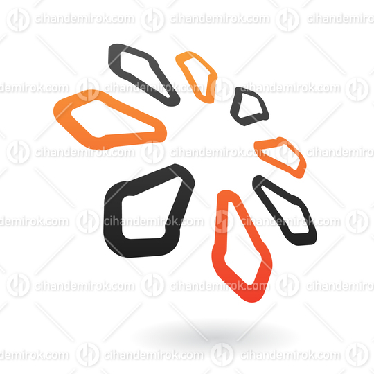 Orange and Black Abstract Petal Shaped Logo Icon in Perspective