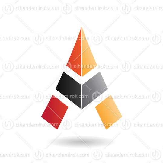 Orange and Black Abstract Pyramidical Tower Shaped Icon for Letter A