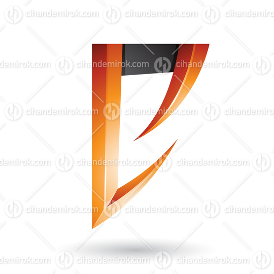 Orange and Black Arrow Shaped Letter E Vector Illustration