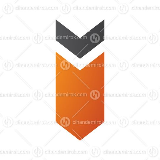 Orange and Black Down Facing Arrow Shaped Letter I Icon