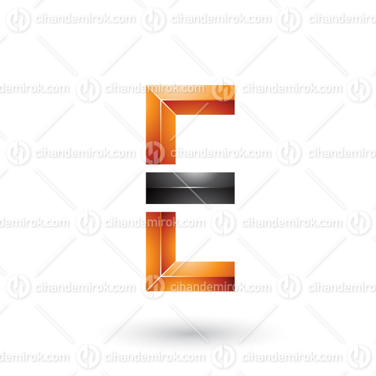 Orange and Black Geometrical Glossy Letter E Vector Illustration