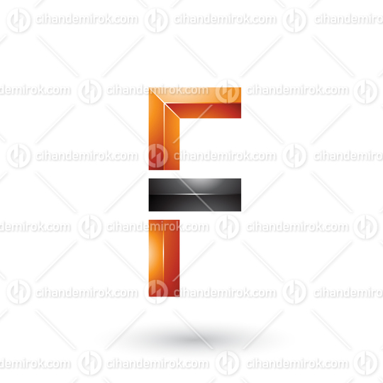 Orange and Black Geometrical Glossy Letter F Vector Illustration