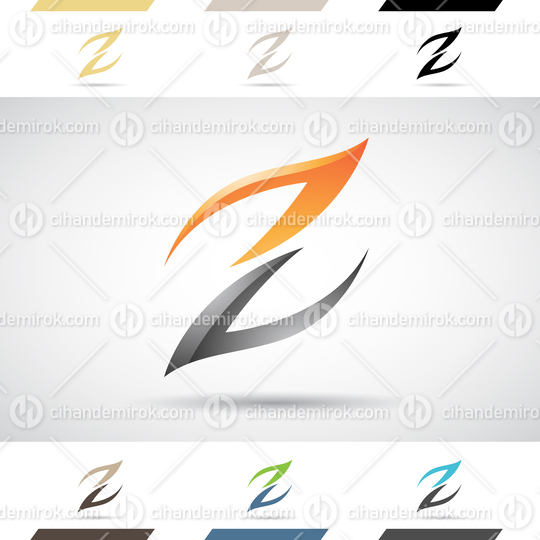 Orange and Black Glossy Abstract Logo Icon of Thin Letter Z with Spiky Curves