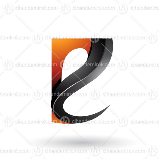 Orange and Black Glossy Curvy Embossed Letter E