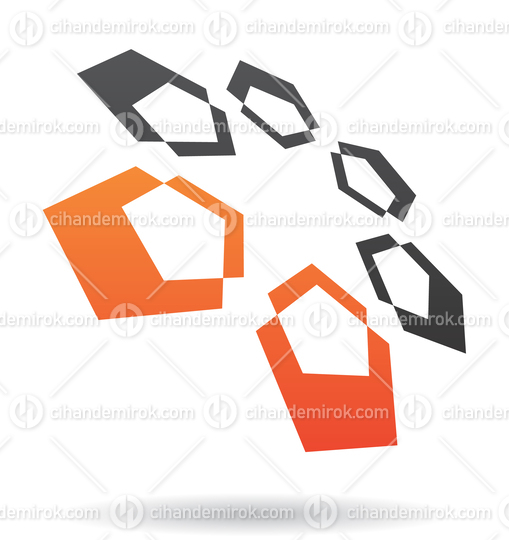 Orange and Black Intersecting Pentagons in Perspective Abstract Logo Icon