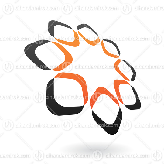 Orange and Black Intersecting Rounded Squares Aligned as a Circle in Perspective