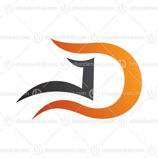 Orange and Black Letter D Icon with Wavy Curves