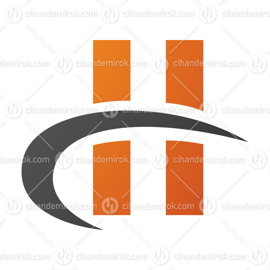 Orange and Black Letter H Icon with Vertical Rectangles and a Sw