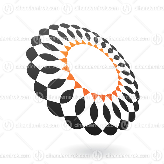 Orange and Black Ornamental Abstract Round Logo Icon in Perspective 