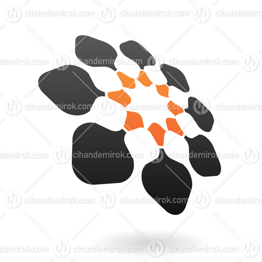 Orange and Black Ornamental Flower Like Abstract Logo Icon in Perspective 