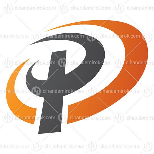 Orange and Black Oval Shaped Letter P Icon