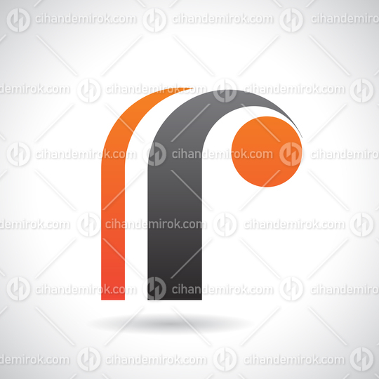 Orange and Black Round Retro Striped Logo Icon of Letter R