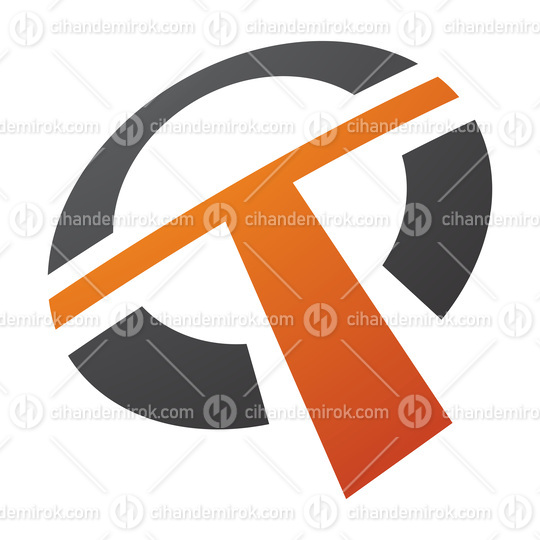 Orange and Black Round Shaped Letter T Icon