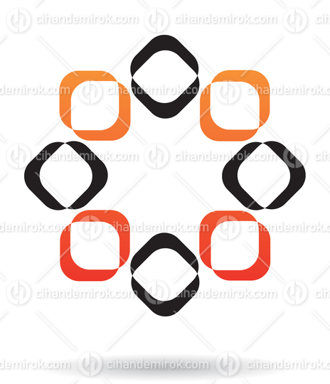 Orange and Black Rounded Squares Aligned as Circle Abstract Logo Icon