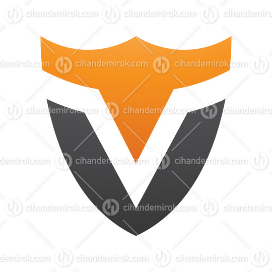 Orange and Black Shield Shaped Letter V Icon