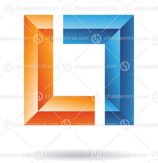 Orange and Blue Abstract Embossed Square Frame Logo Icon