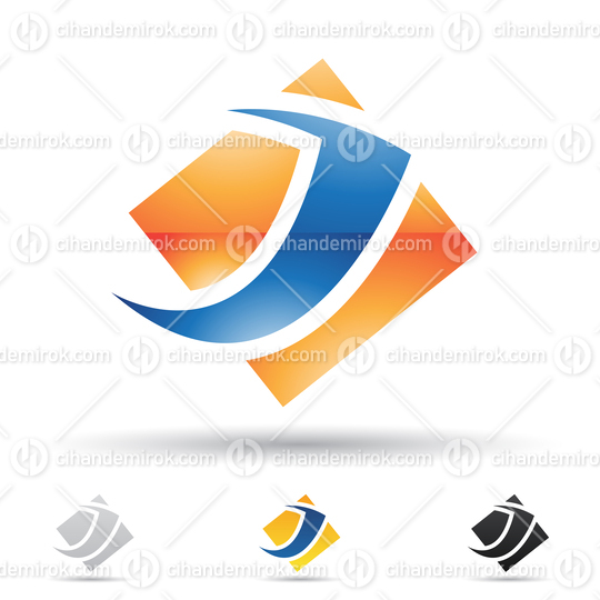 Orange and Blue Abstract Glossy Logo Icon of Spiky Letter J with a Square 
