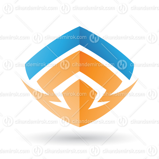 Orange and Blue Abstract Icon with a Cornered Omega Shape in the Center 