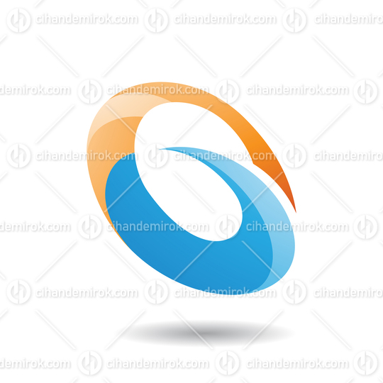 Orange and Blue Abstract Spiky Oval Icon for Letter G Q or O