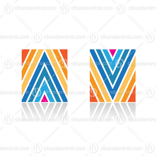 Orange and Blue Arrow Shaped Stripes for Letters A and V