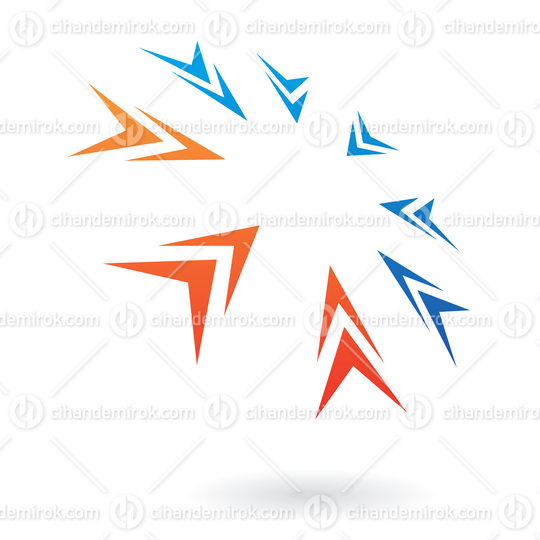 Orange and Blue Arrows Aligned as a Perspective Circle