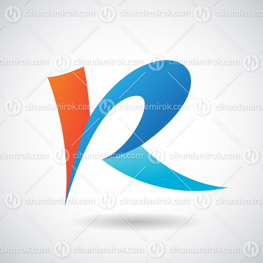 Orange and Blue Curvy Lowercase Letter K or Uppercase Letter R