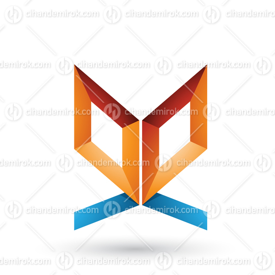 Orange and Blue Double Sided Butterfly Like Letter E
