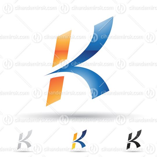 Orange and Blue Glossy Abstract Logo Icon of a Spiky Italic Letter K 