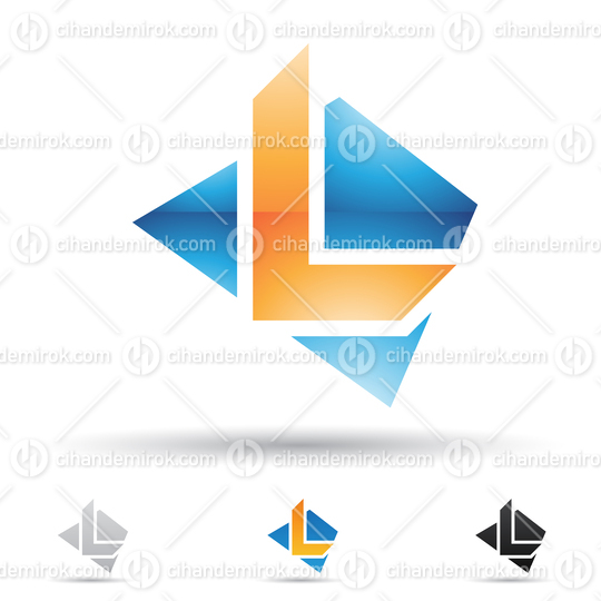 Orange and Blue Glossy Abstract Logo Icon of Angled Letter L