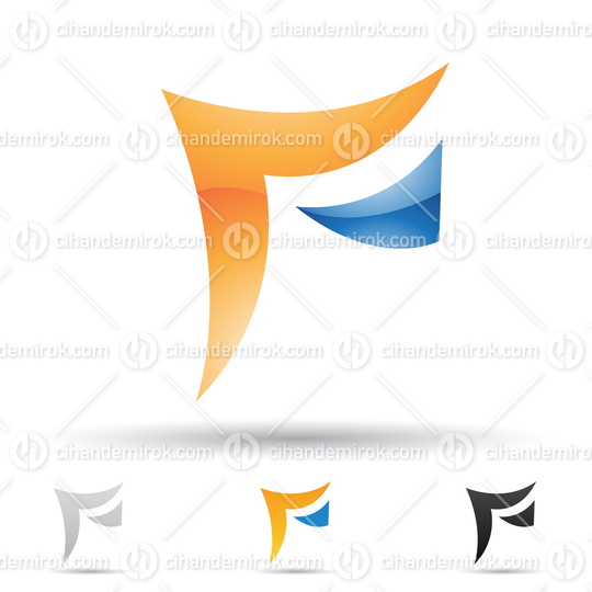 Orange and Blue Glossy Abstract Logo Icon of Letter F with Curvy Soft Lines