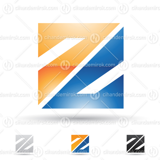 Orange and Blue Glossy Abstract Logo Icon of Square Letter Z with Triangles