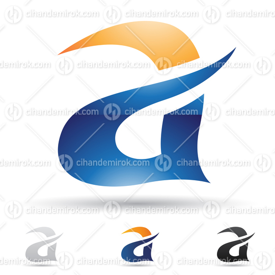 Orange and Blue Glossy Abstract Spiky Logo Icon of Lower Case Letter A